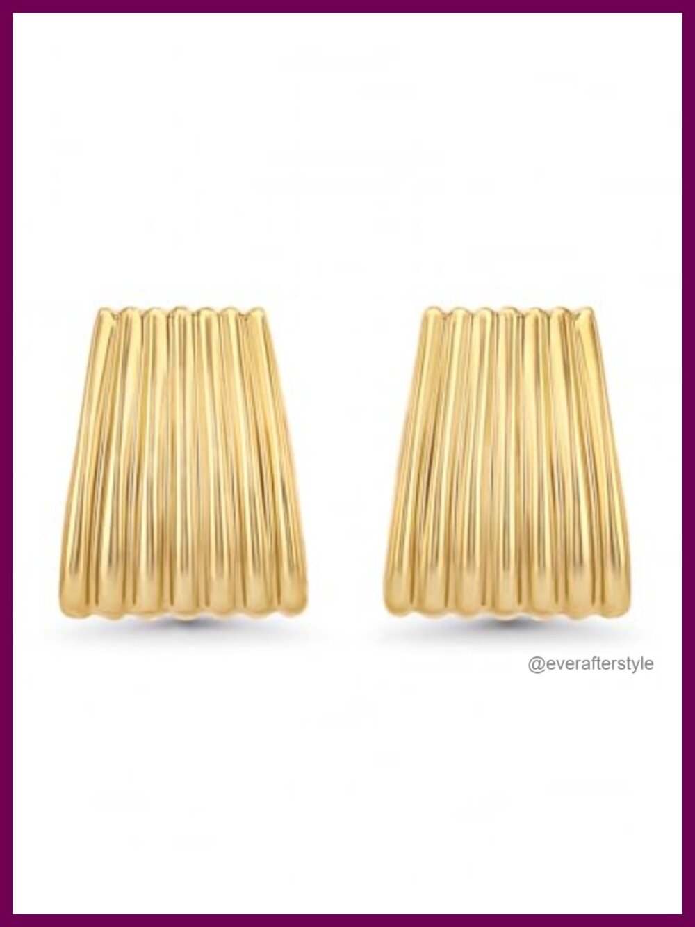 18K Gold Plated Chunky Statement Stud Earrings Handmade Ribbed Rectangle Huggies